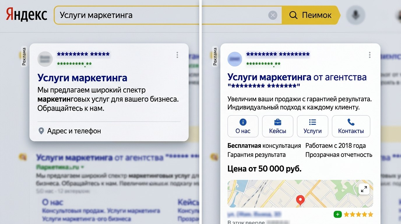 Сравнение слабого и сильного объявления в Яндекс Директе
